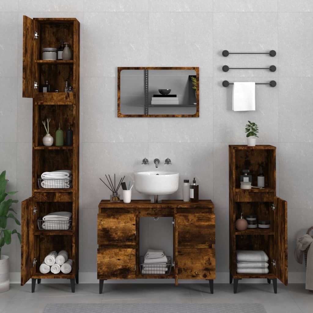 vidaXL 3 Piece Bathroom Furniture Set Smoked Oak Engineered Wood