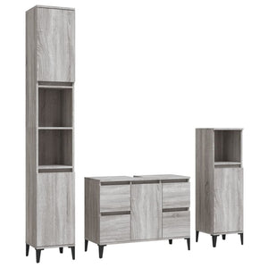 vidaXL 3 Piece Bathroom Furniture Set Grey Sonoma Engineered Wood