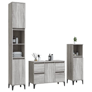 vidaXL 3 Piece Bathroom Furniture Set Grey Sonoma Engineered Wood