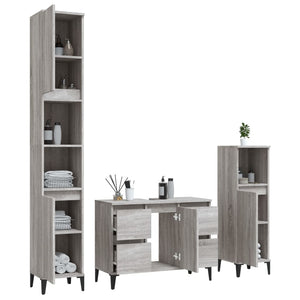 vidaXL 3 Piece Bathroom Furniture Set Grey Sonoma Engineered Wood