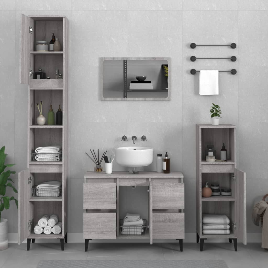 vidaXL 3 Piece Bathroom Furniture Set Grey Sonoma Engineered Wood