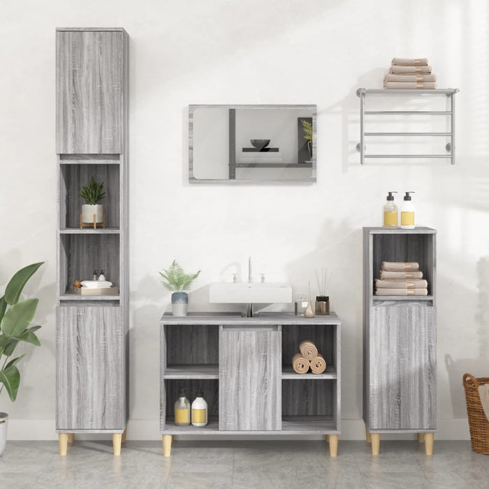 vidaXL 3 Piece Bathroom Furniture Set Grey Sonoma Engineered Wood