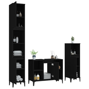 vidaXL 3 Piece Bathroom Furniture Set Black Engineered Wood