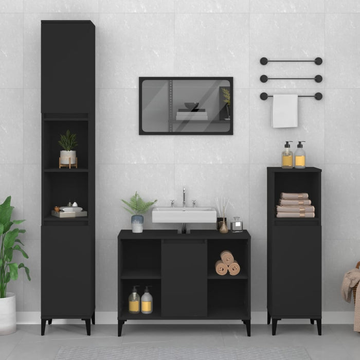 vidaXL 3 Piece Bathroom Furniture Set Black Engineered Wood