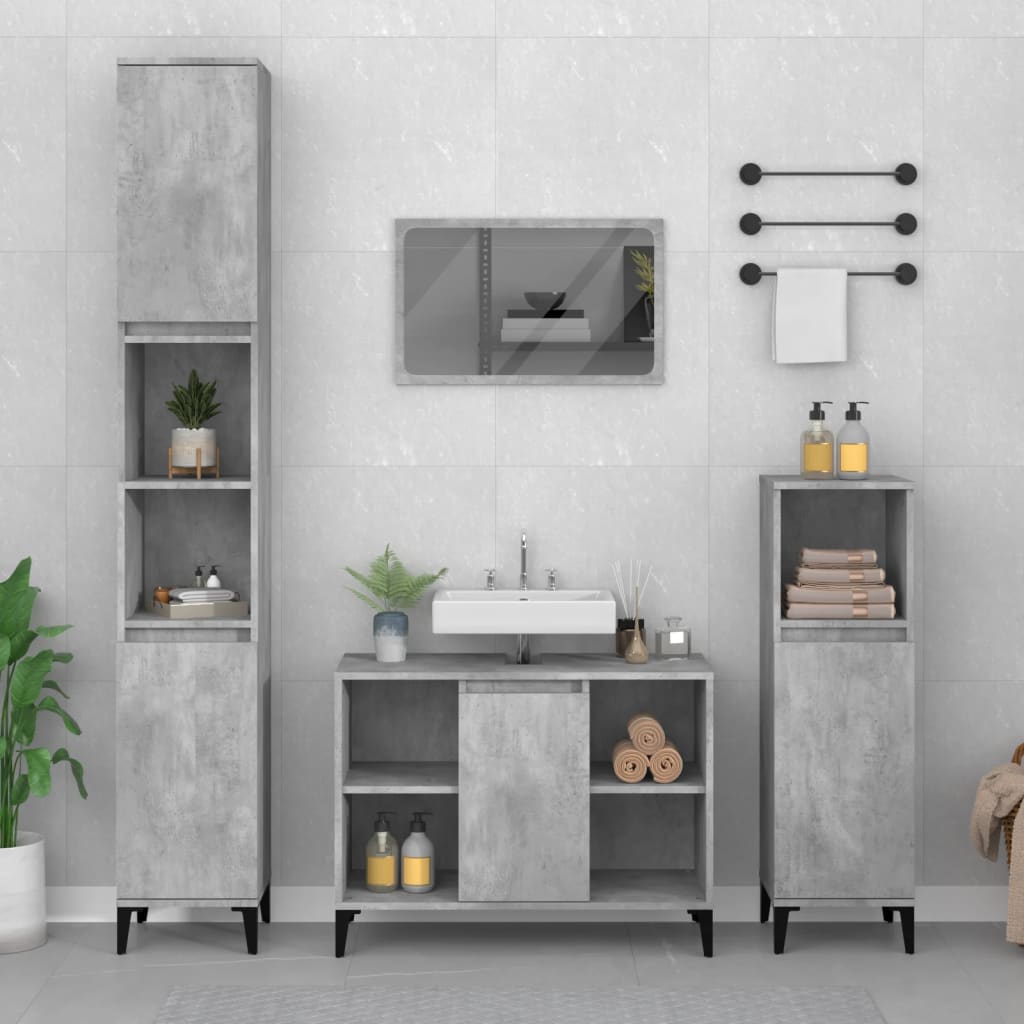 vidaXL 3 Piece Bathroom Furniture Set Concrete Grey Engineered Wood