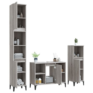 vidaXL 3 Piece Bathroom Furniture Set Grey Sonoma Engineered Wood