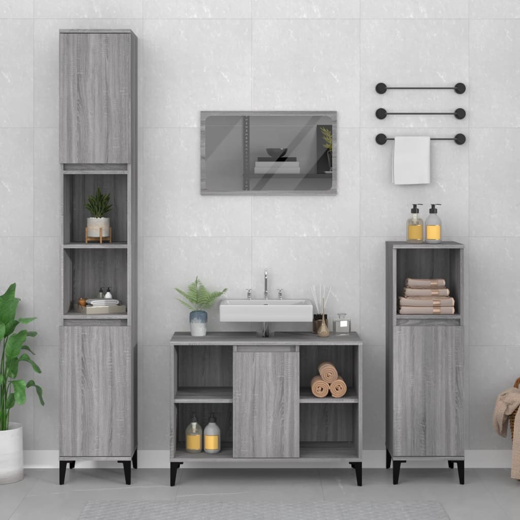 vidaXL 3 Piece Bathroom Furniture Set Grey Sonoma Engineered Wood