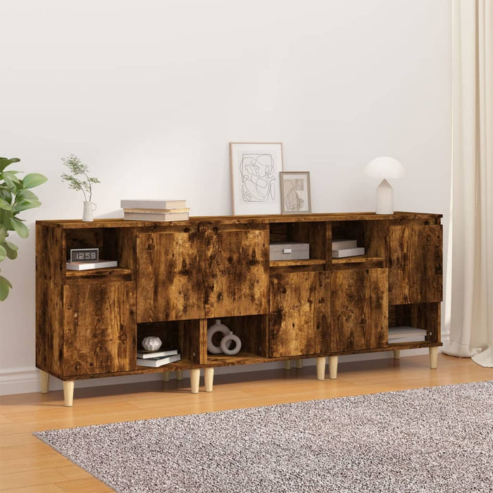 vidaXL Sideboards 3 pcs Smoked Oak 60x35x70 cm Engineered Wood