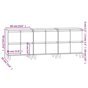 vidaXL Sideboards 3 pcs Brown Oak 60x35x70 cm Engineered Wood