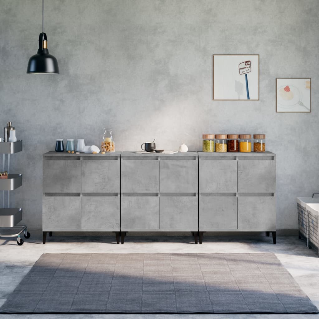 vidaXL Sideboards 3 pcs Concrete Grey 60x35x70 cm Engineered Wood