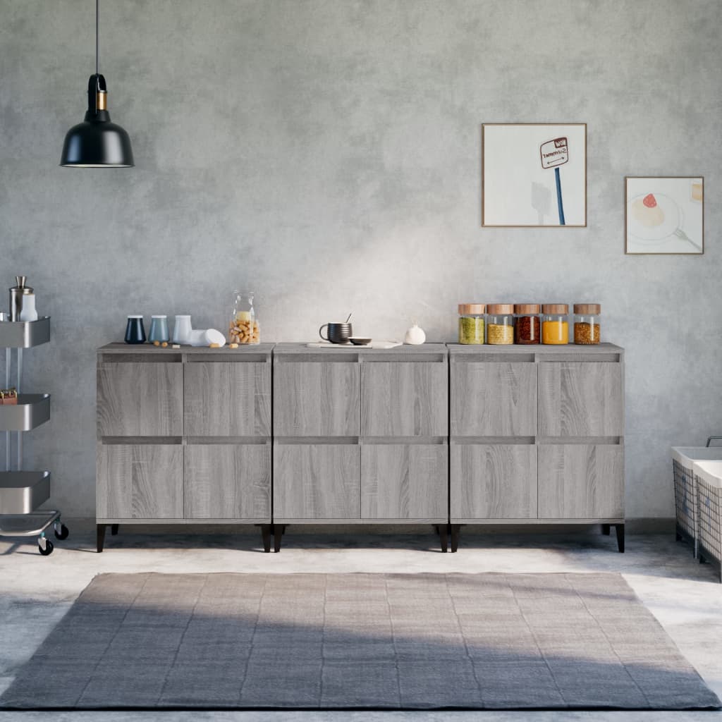 vidaXL Sideboards 3 pcs Grey Sonoma 60x35x70 cm Engineered Wood