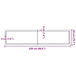 vidaXL Table Top Light Brown 220x50x(2-4) cm Treated Solid Wood Oak