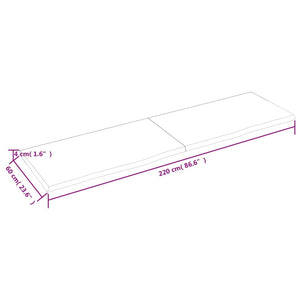 vidaXL Table Top Dark Brown 220x60x(2-4) cm Treated Solid Wood Oak