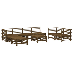 vidaXL 9 Piece Garden Lounge Set Honey Brown Solid Wood Pine