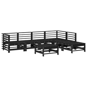 vidaXL 7 Piece Garden Lounge Set Black Solid Wood Pine