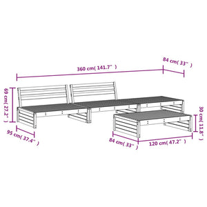 vidaXL 4 Piece Garden Lounge Set Black Solid Wood Pine