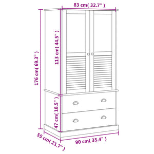 vidaXL Wardrobe VIGO 90x55x176 cm Solid Wood Pine