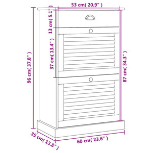 vidaXL Shoe Cabinet VIGO 60x35x96 cm Grey Solid Wood Pine