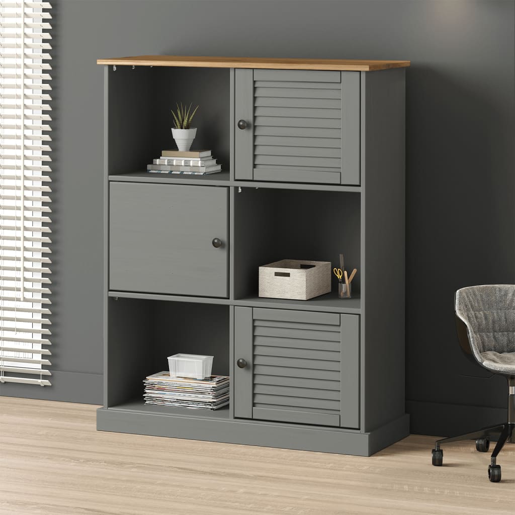 vidaXL Bookcase VIGO Grey 90x35x114.5 cm Solid Wood Pine