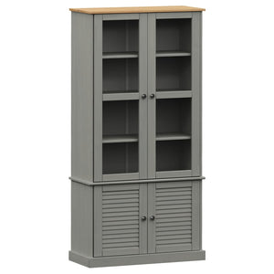 vidaXL Glass Display Cabinet VIGO Grey 85x35x170 cm Solid Wood Pine