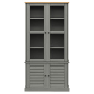 vidaXL Glass Display Cabinet VIGO Grey 85x35x170 cm Solid Wood Pine