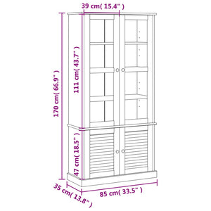 vidaXL Glass Display Cabinet VIGO Grey 85x35x170 cm Solid Wood Pine