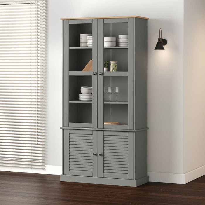 vidaXL Glass Display Cabinet VIGO Grey 85x35x170 cm Solid Wood Pine