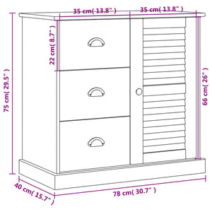 vidaXL Sideboard with Drawers VIGO 78x40x75 cm White Solid Wood Pine