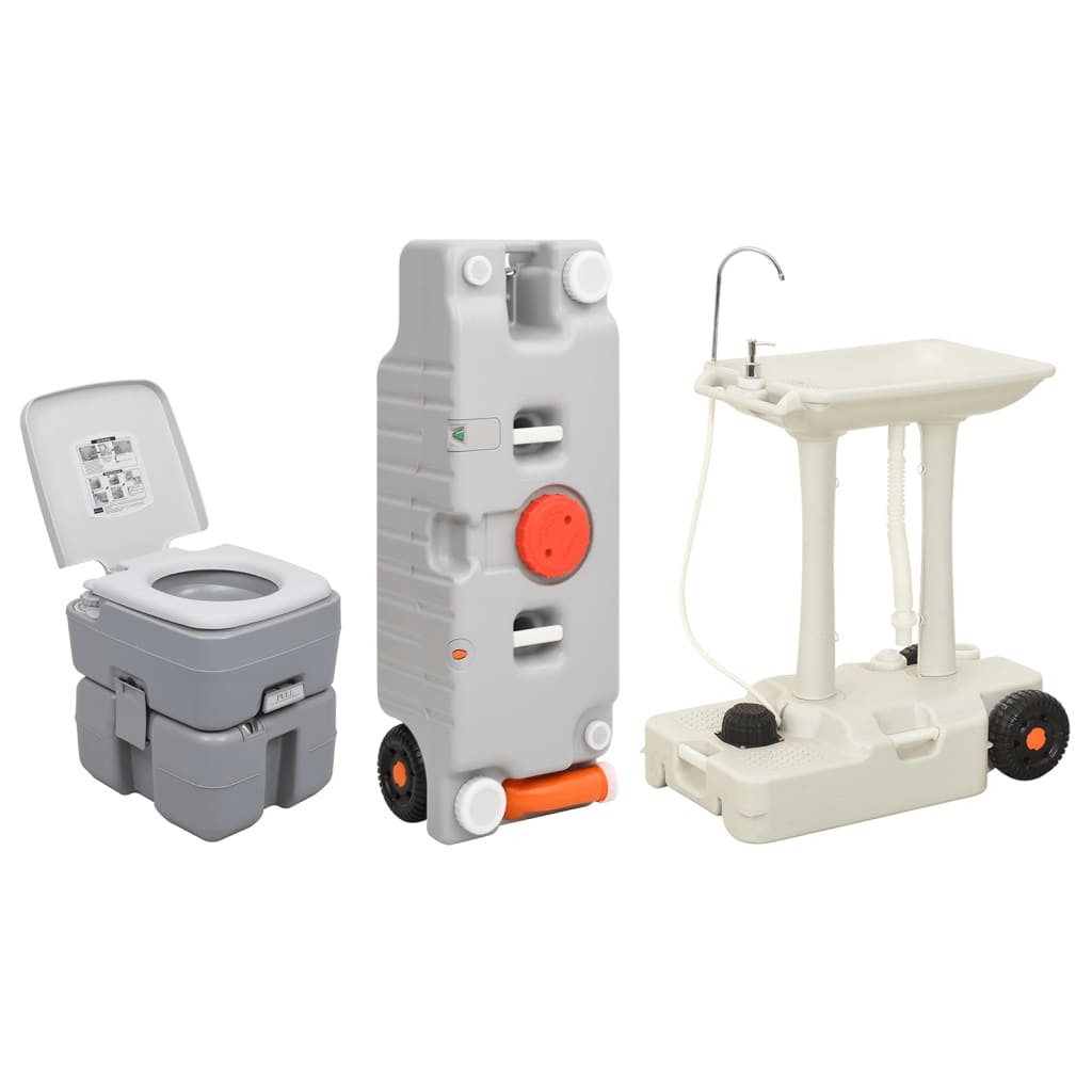 vidaXL Portable Camping Toilet and Handwash Stand Set with Water Tank