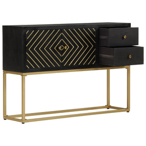 vidaXL Sideboard Black and Gold 110x30x75 cm Solid Wood Mango