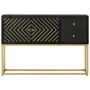 vidaXL Sideboard Black and Gold 110x30x75 cm Solid Wood Mango