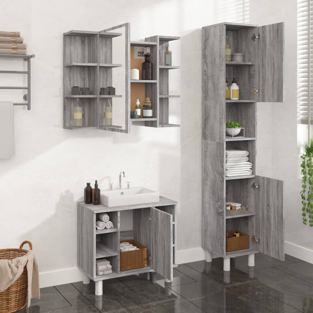 vidaXL 3 Piece Bathroom Cabinet Set Grey Sonoma Engineered Wood