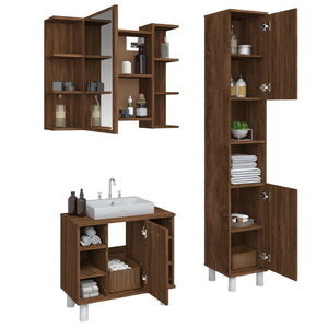 vidaXL 3 Piece Bathroom Cabinet Set Brown Oak Engineered Wood