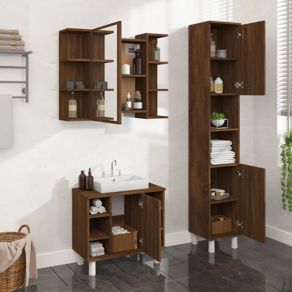 vidaXL 3 Piece Bathroom Cabinet Set Brown Oak Engineered Wood