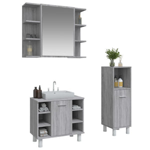 vidaXL 3 Piece Bathroom Cabinet Set Grey Sonoma Engineered Wood