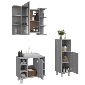 vidaXL 3 Piece Bathroom Cabinet Set Grey Sonoma Engineered Wood