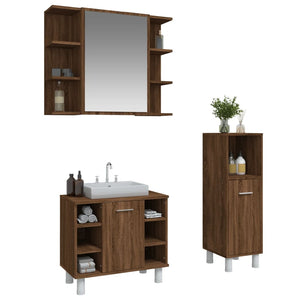 vidaXL 3 Piece Bathroom Cabinet Set Brown Oak Engineered Wood