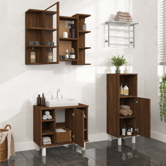 vidaXL 3 Piece Bathroom Cabinet Set Brown Oak Engineered Wood