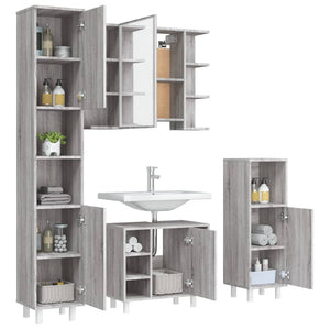 vidaXL 4 Piece Bathroom Cabinet Set Grey Sonoma Engineered Wood