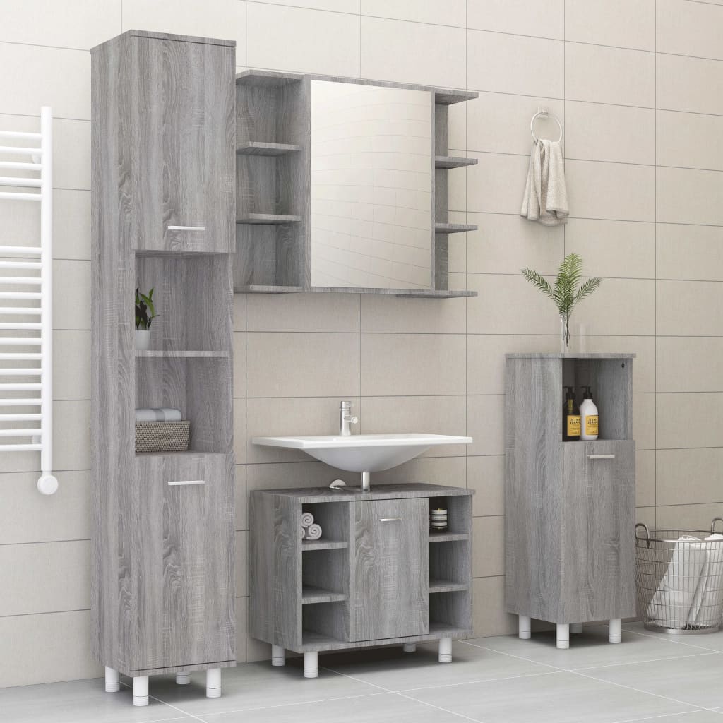 vidaXL 4 Piece Bathroom Cabinet Set Grey Sonoma Engineered Wood