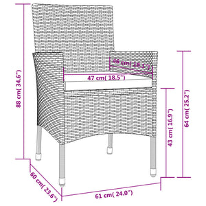 vidaXL 3 Piece Garden Bistro Set with Cushions Brown Poly Rattan