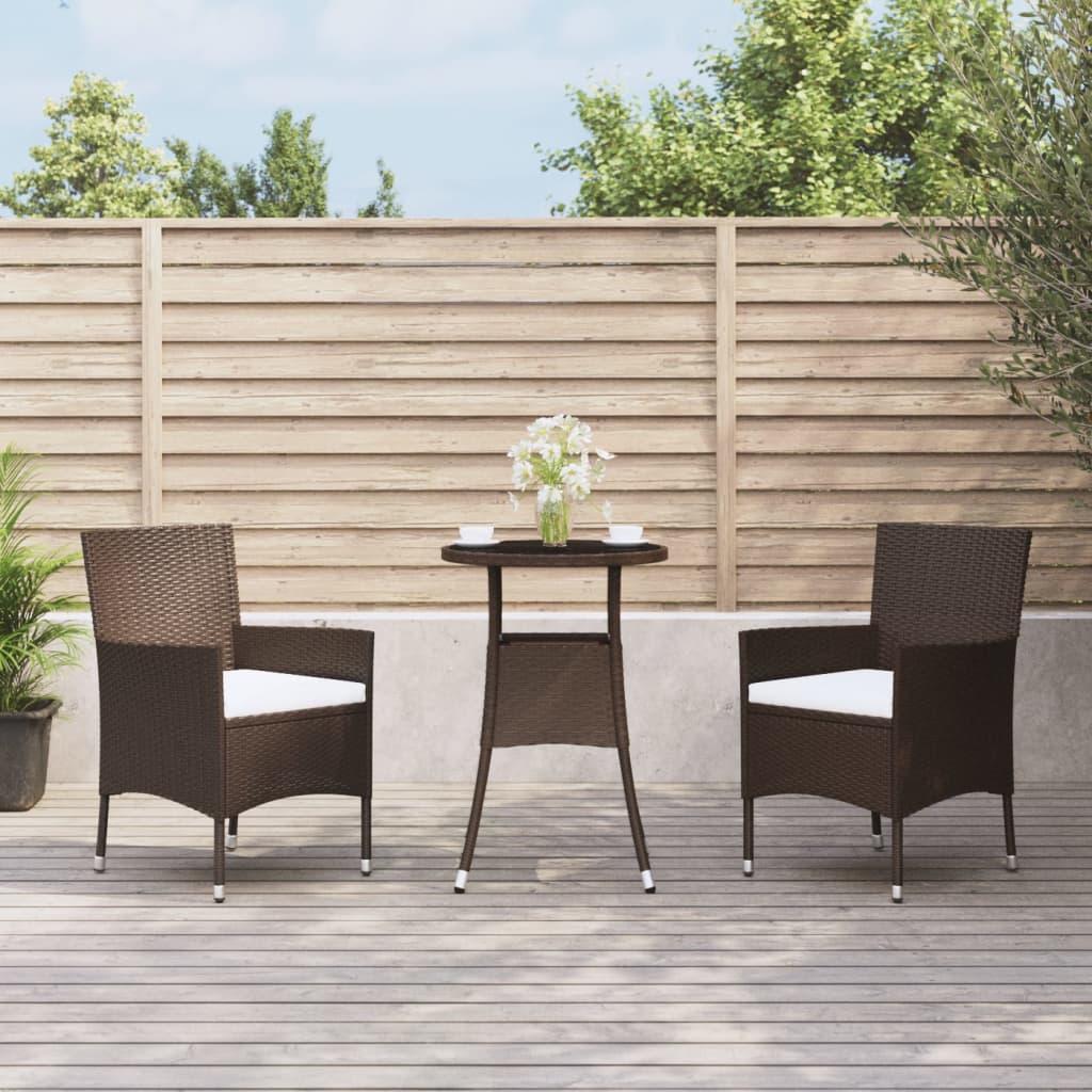 vidaXL 3 Piece Garden Bistro Set with Cushions Brown Poly Rattan