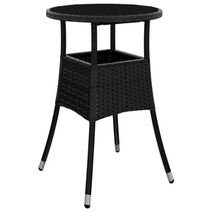 vidaXL 3 Piece Garden Bistro Set with Cushions Black Poly Rattan