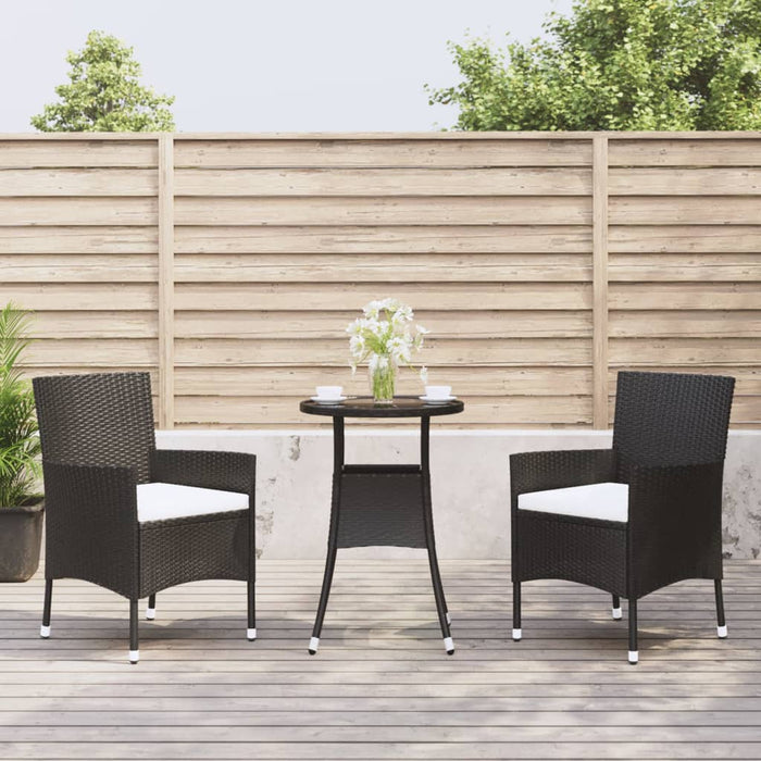 vidaXL 3 Piece Garden Bistro Set with Cushions Black Poly Rattan