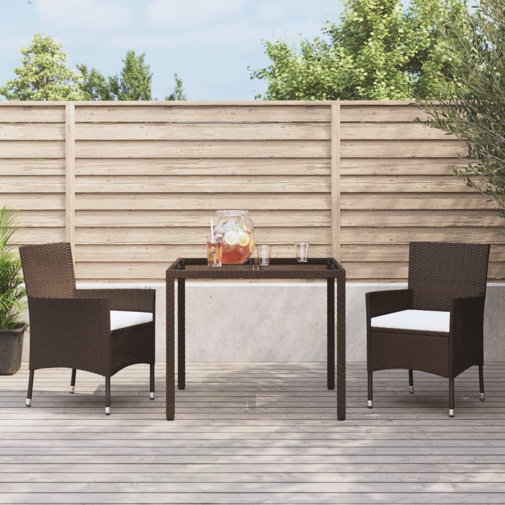 vidaXL 3 Piece Garden Dining Set with Cushions Brown Poly Rattan