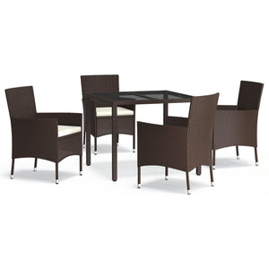 vidaXL 5 Piece Garden Dining Set with Cushions Brown Poly Rattan