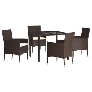 vidaXL 5 Piece Garden Dining Set with Cushions Brown Poly Rattan