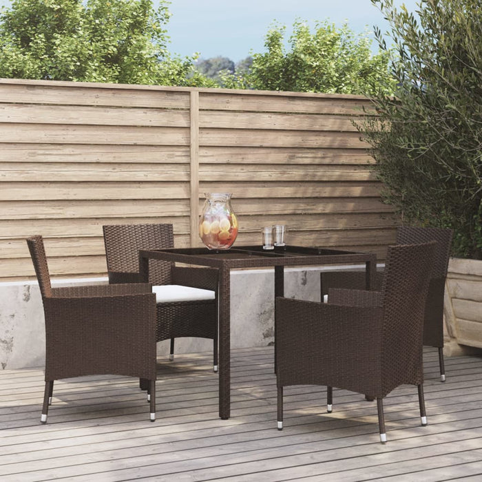 vidaXL 5 Piece Garden Dining Set with Cushions Brown Poly Rattan