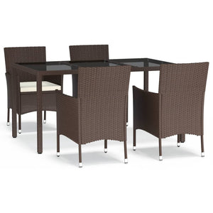 vidaXL 5 Piece Garden Dining Set with Cushions Brown Poly Rattan