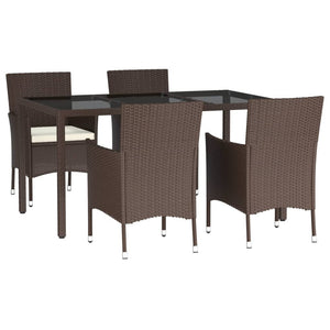 vidaXL 5 Piece Garden Dining Set with Cushions Brown Poly Rattan